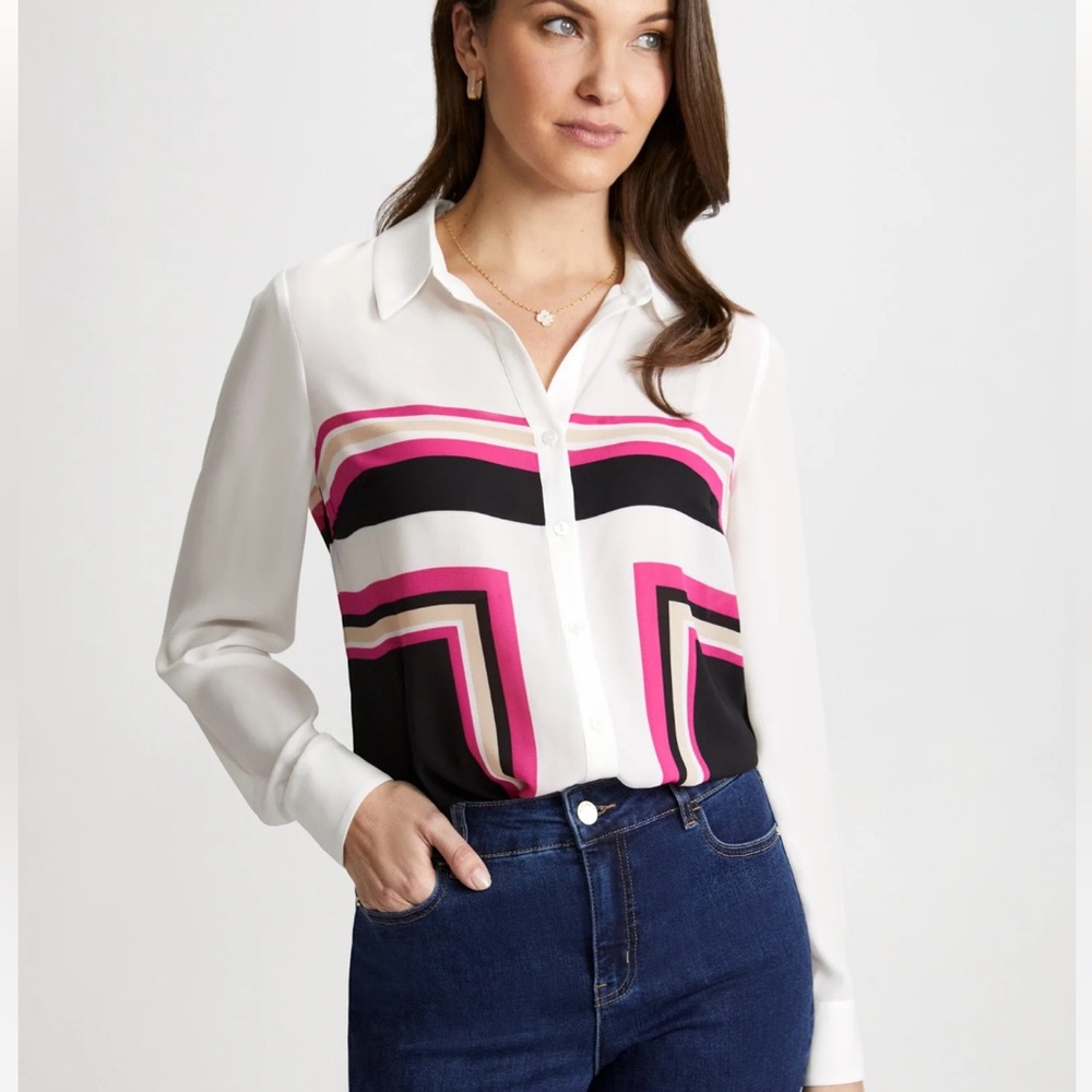 Laura Colour Block Button-Down Blouse Multicolour - Picture 1 of 10